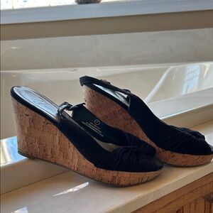 Maurices Black Cork Wedge Sandals